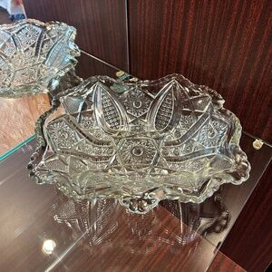 Vintage EAPG Indiana Glass Paneled Daisy & Finecut Clear Rectangular Fruit Bowl